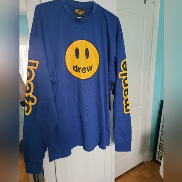 Leafs X Justin Bieber Drew House Blue Smiley Long Sleeved Mock Neck Shirt L - Picture 2 of 15